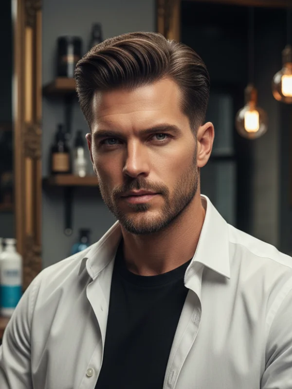 Comb Back with Mid Skin Fade