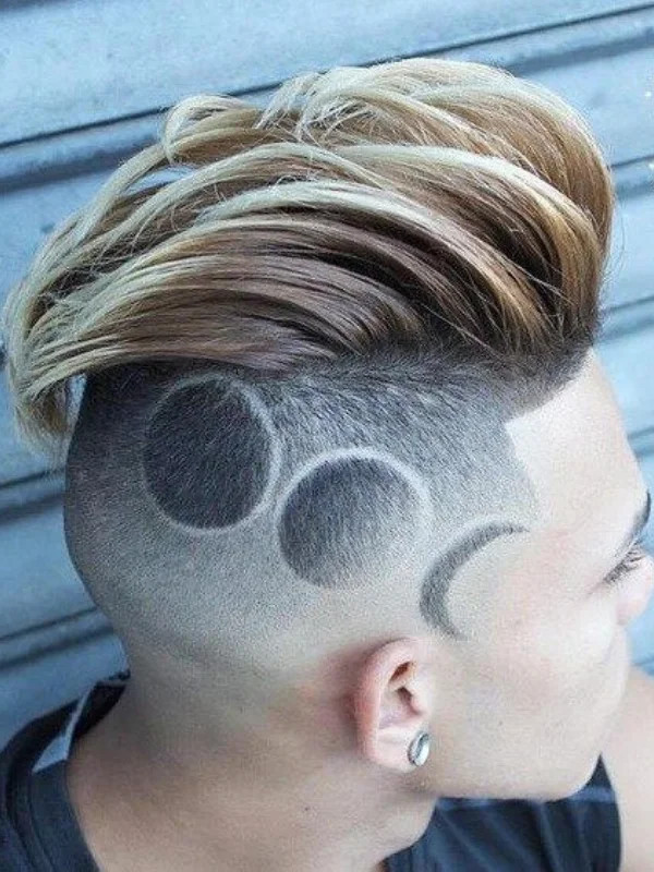 30 Cool Haircut Designs: Creative Ideas for Bold Looks 12 Shaved Line and Moon Design in Fade
