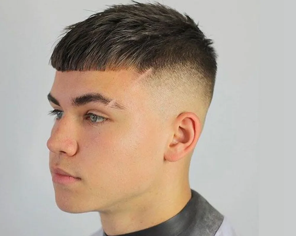 Low-Maintenance Men’s Haircuts: 29 for Easy Style 19 Textured Crew Cut Fade with Blunt Fringe