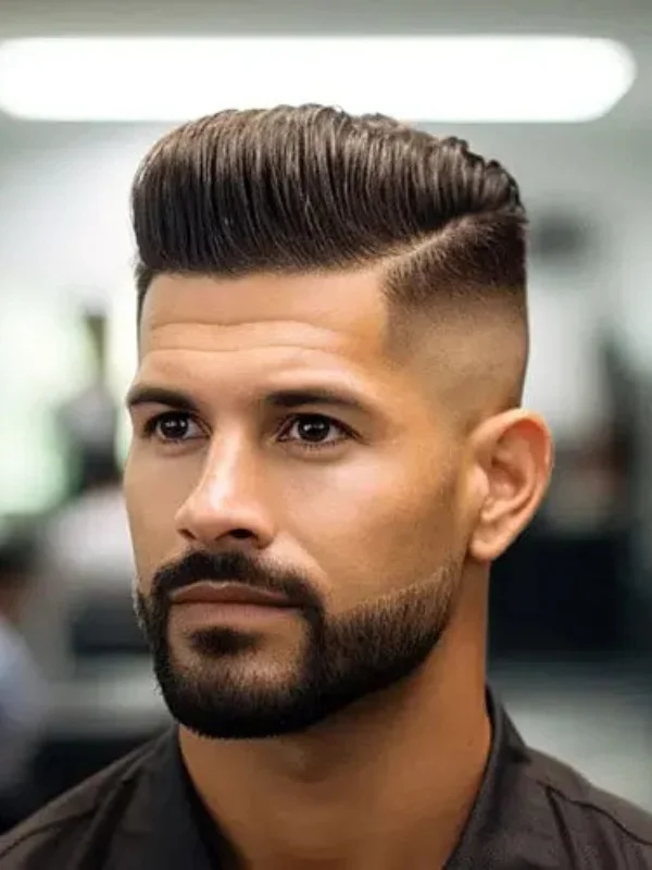 Low Fade Haircut: 30 Classy, Stylish Looks for Men 27 Textured Pompadour with Low Skin Fade and Heavy Stubble Beard
