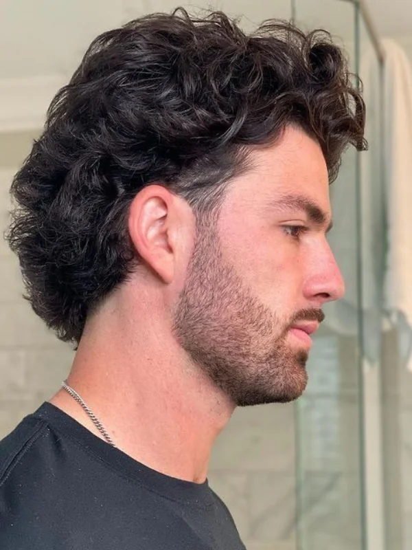 Brushed Back Modern Curly Mullet
