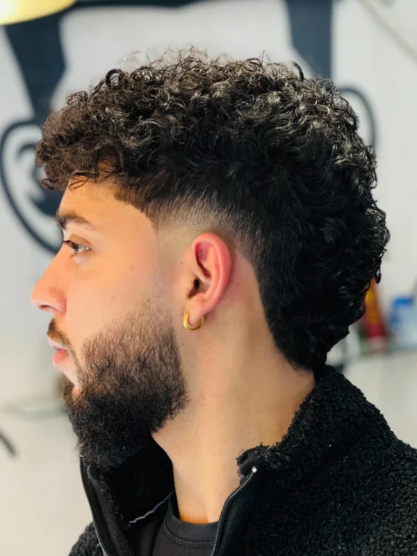 Curly Mullet with Temple Fade